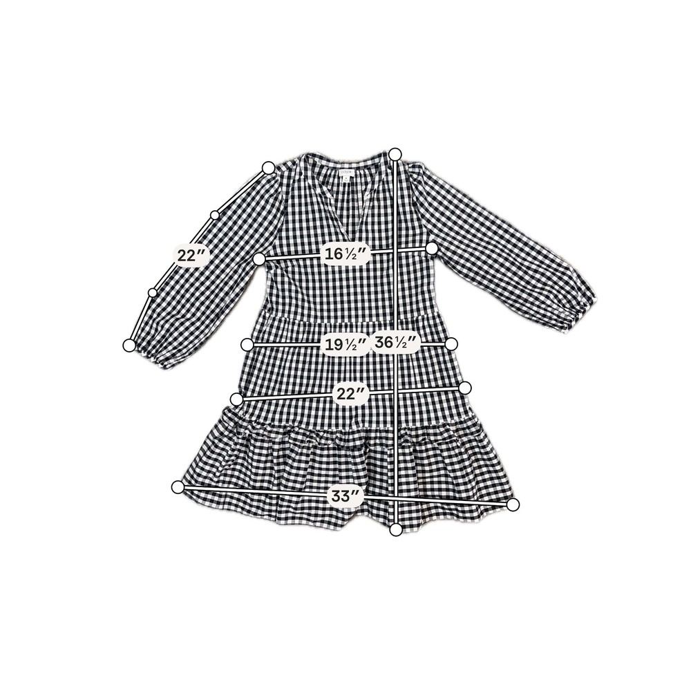 J.Crew Womens Gingham Tiered Mini Dress Black White V-Neck Long Sleeve Medium - Picture 14 of 14